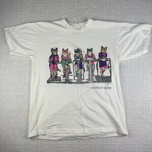 VTG USA MADE Prints Of Tails Exercising Cats T-shirt Single Stitch Men Sz L Read